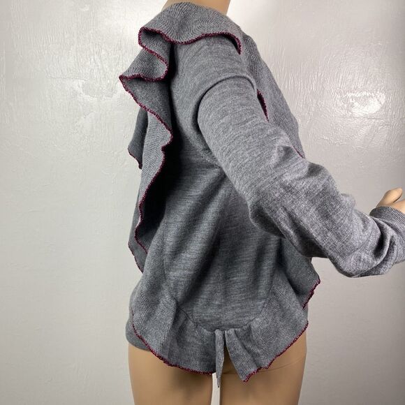 Rhie merino wool gray ruffle detailing pullover sweater size L - Picture 3 of 9